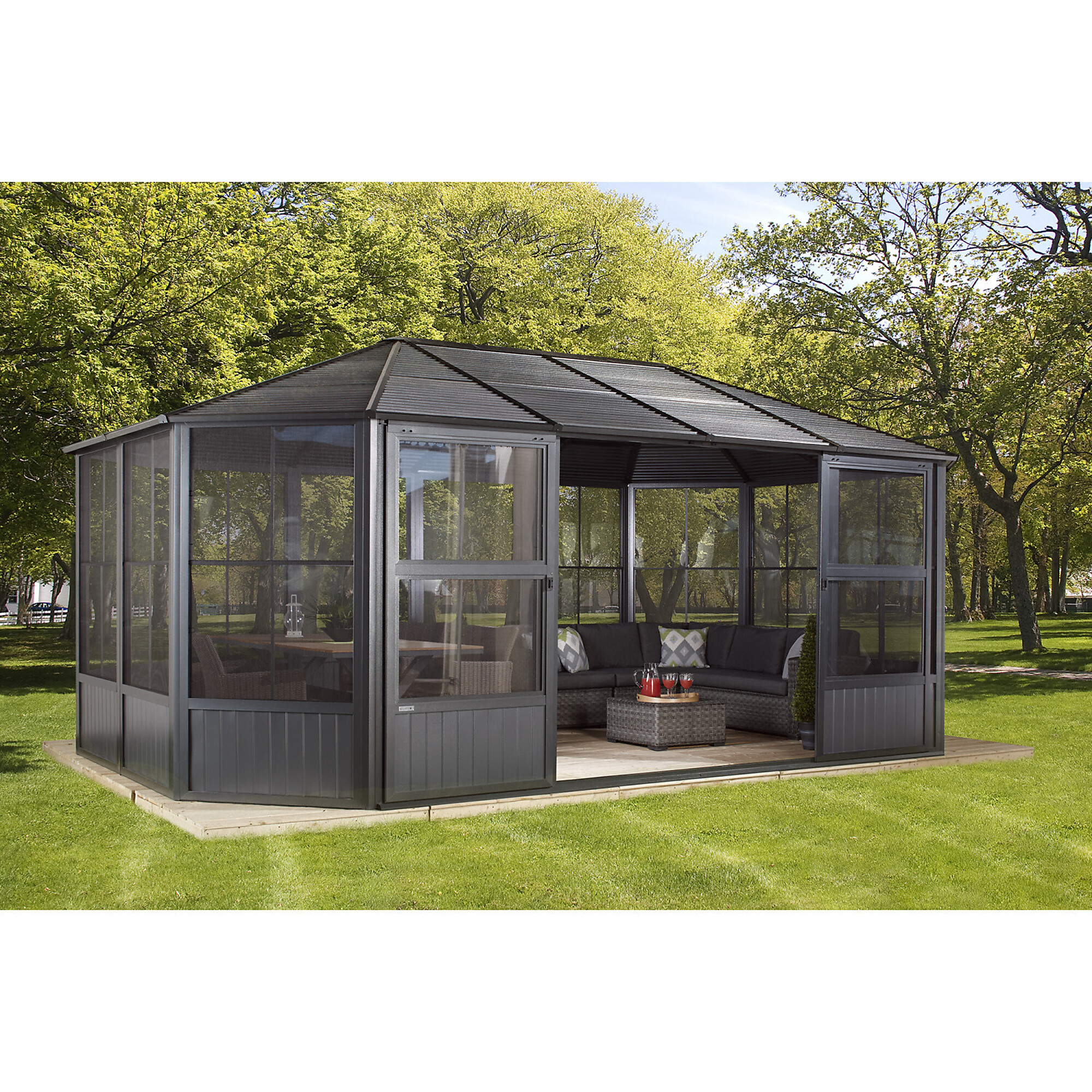 ShelterLogic CHARLESTON, Sojag Charleston 12ft. x 18ft. Solarium, Color Gray, Shape Rectangle, Frame Material Aluminum, Model# 448-9163018